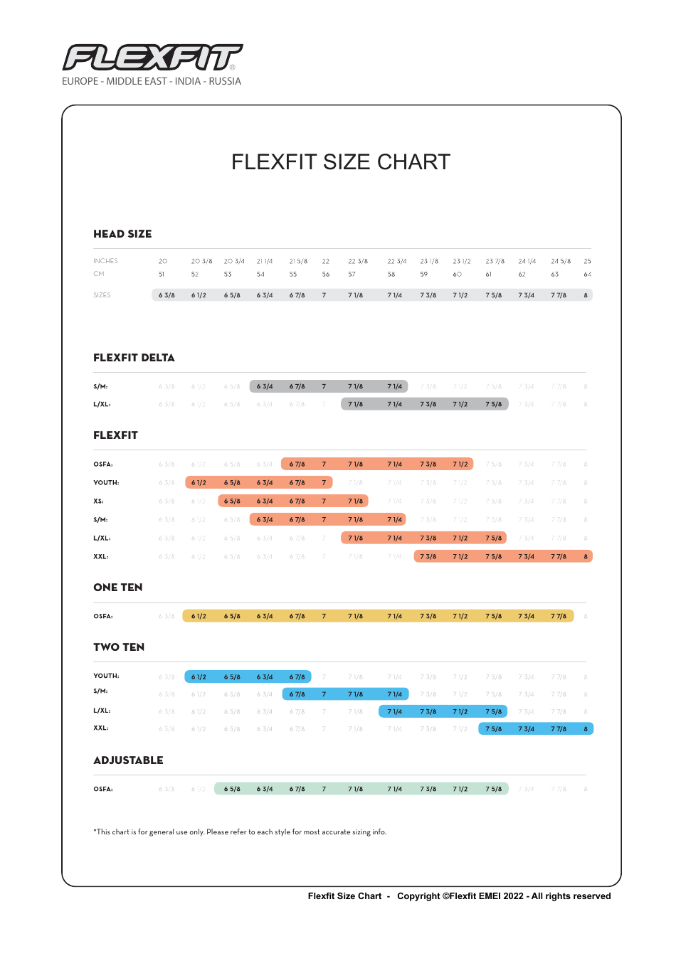 Hat Size Chart Flexfit Download Printable PDF Templateroller