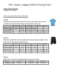 Document preview: Uniform Size Chart - Pal Soccer League