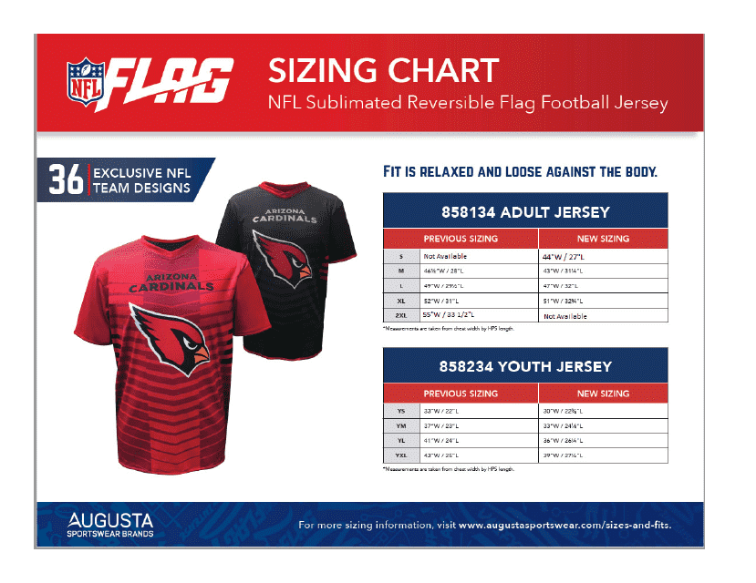 Adult/Youth Football Jersey Size Chart - NFL Flag Image Preview