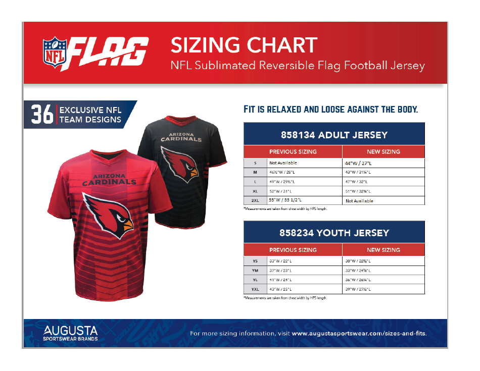 Adult/Youth Football Jersey Size Chart - NFL Flag Image Preview