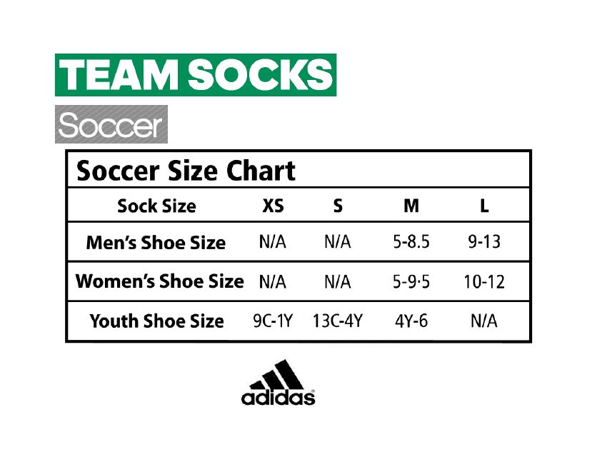 Soccer sock size chart by Adidas