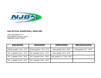 Document preview: Basketball Size Chart - Njb