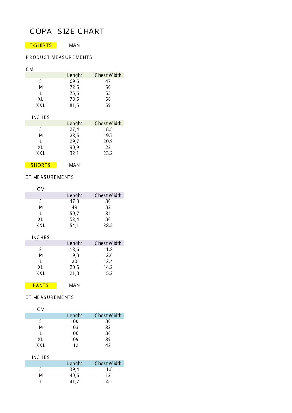 Football Uniform Size Chart Copa Download Printable PDF Templateroller