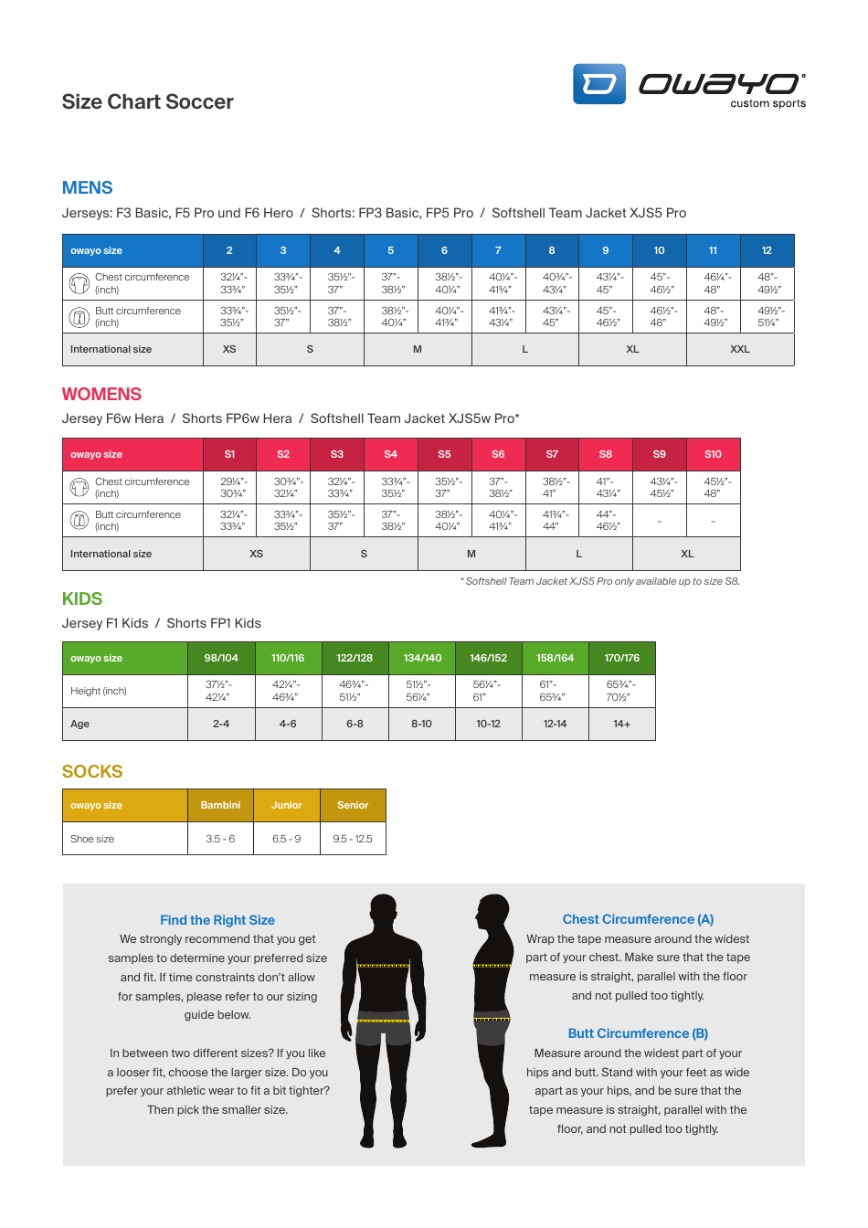Soccer Uniform Size Chart - Owayo