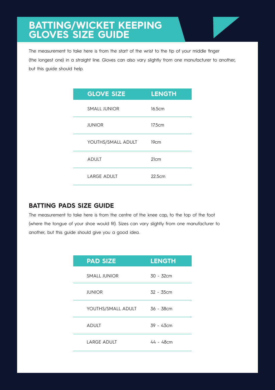 Cricket Equipment Size Chart - New Zealand Cricket, Page 3