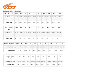 Basketball Shorts Size Chart - Oztj