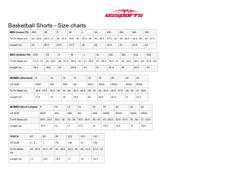 Document preview: Basketball Shorts Size Chart - Ussports