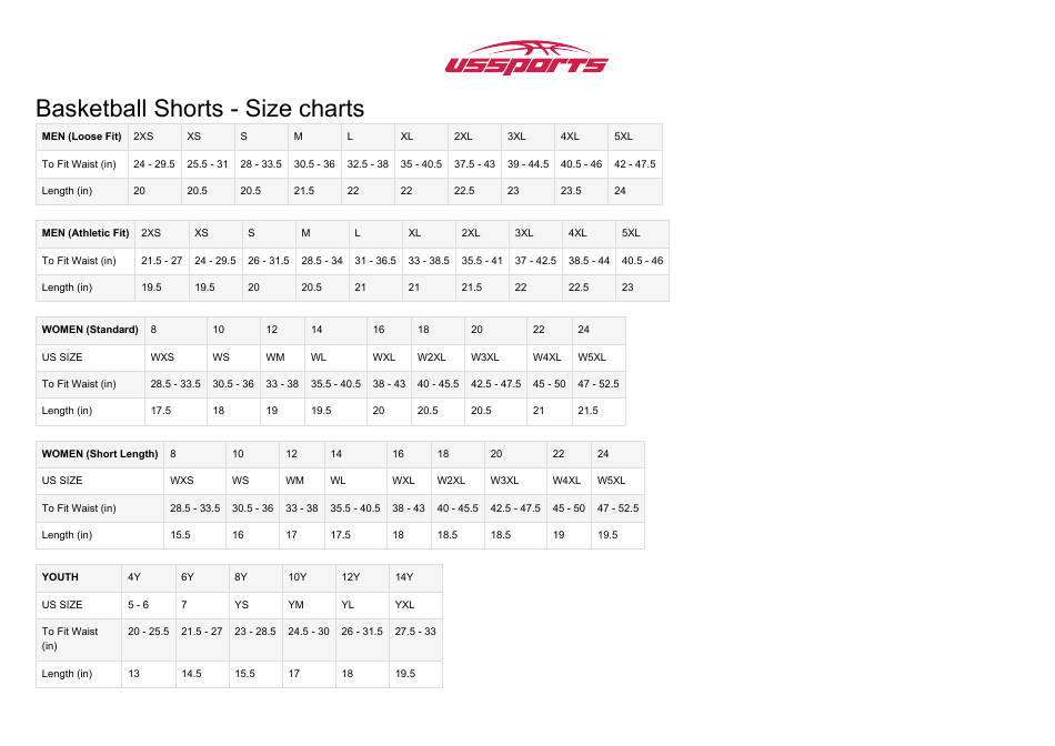 Nike Basketball Shorts Size Chart