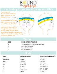 Document preview: Women's & Kids Hat Size Chart - Bound to Be Creative