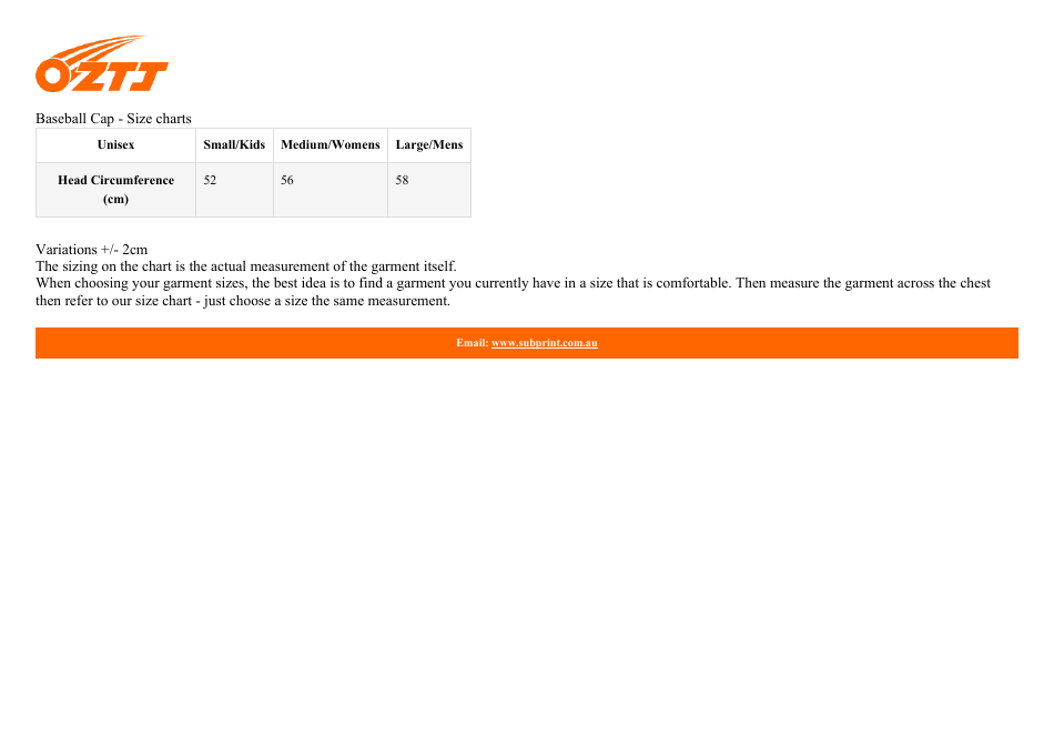Baseball CAP Size Chart Oztj Download Printable PDF Templateroller