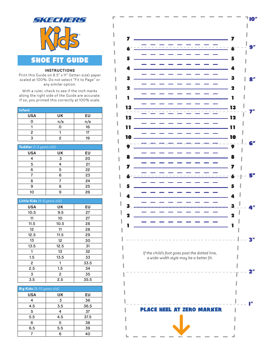 Skechers infant cheap size chart