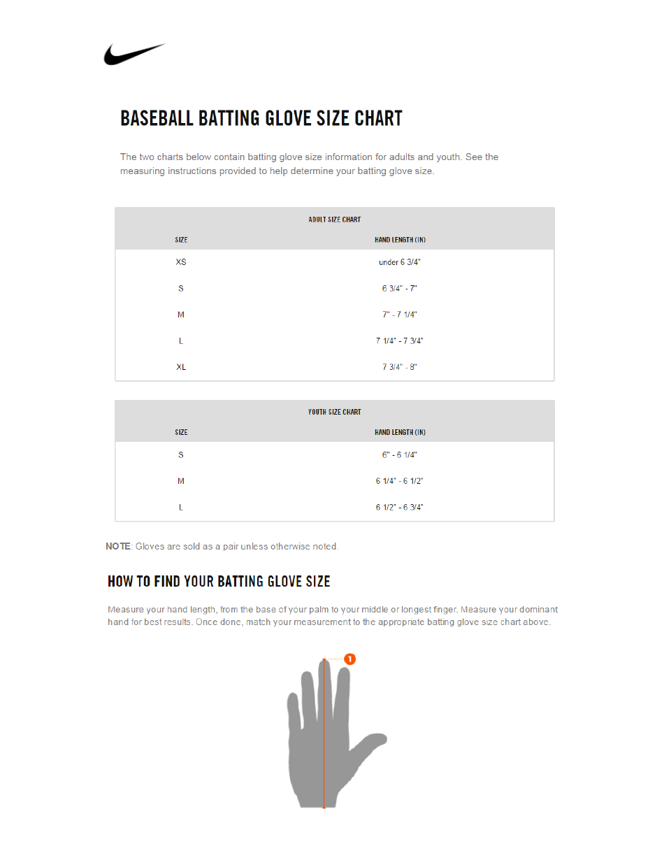 Baseball Batting Glove Size Chart Nike Download Printable PDF