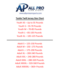 Document preview: Tackle Twill Jersey Size Chart - All Pro Team Sports