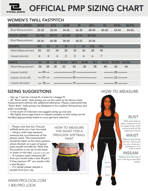 Women's Fastpitch Softball Uniform Size Chart - Prolook