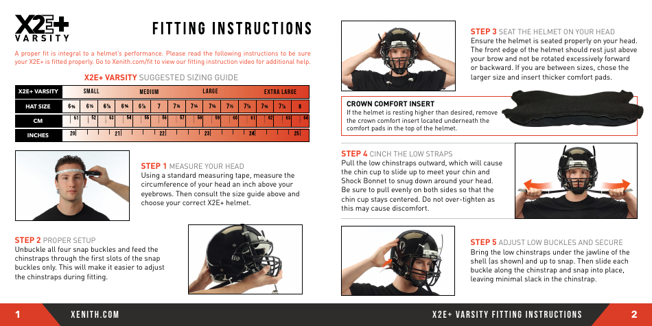 Football Helmet Size Chart - Xenith - Eight Steps Download Printable