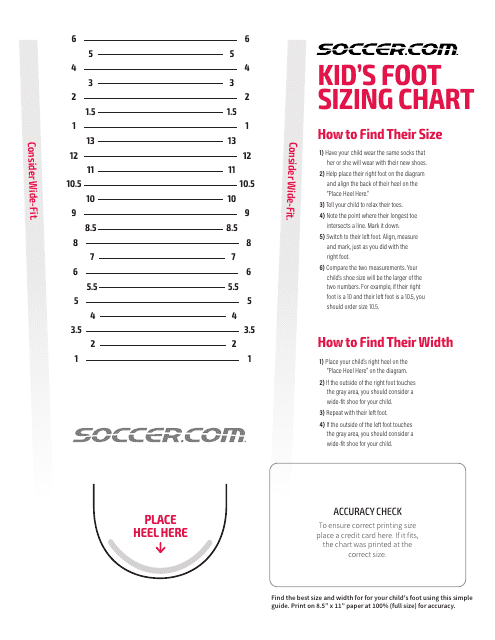 Kid's Soccer Foot Size Chart
