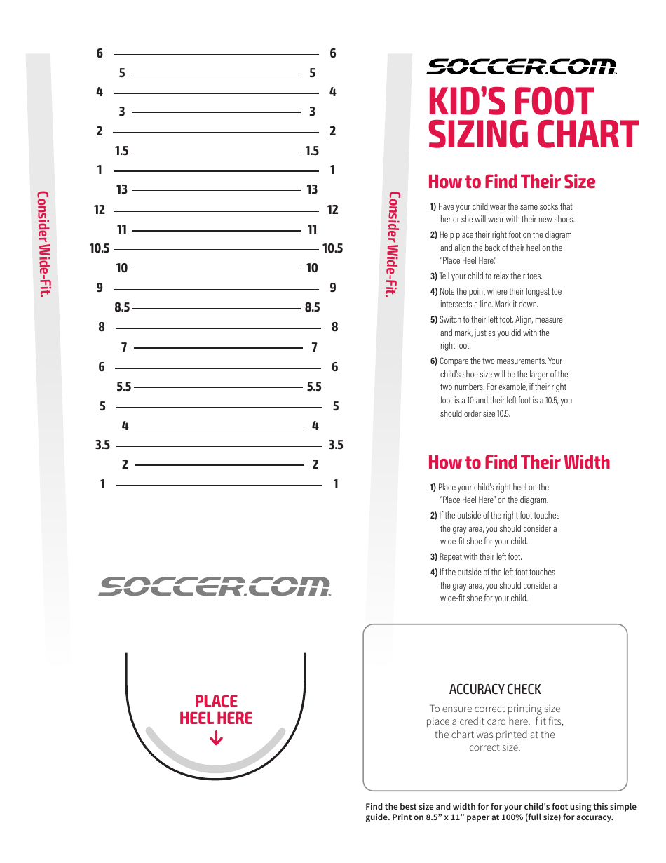 Kid's Soccer Foot Size Chart