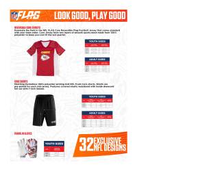 Document preview: Youth and Adult Football Wear Size Chart - Nfl Flag