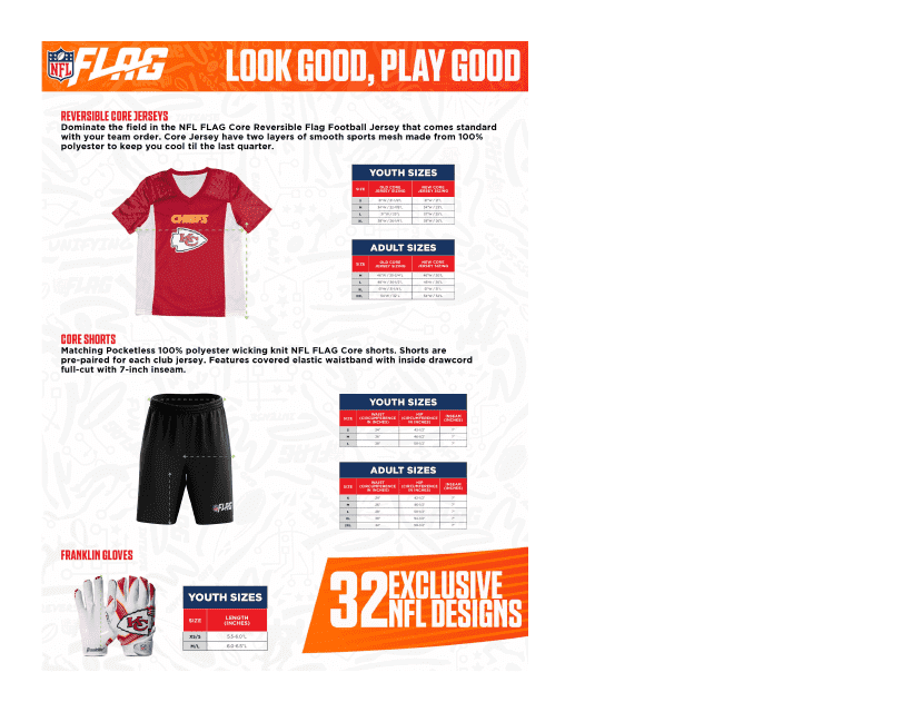Youth and Adult Football Wear Size Chart - Nfl Flag