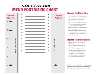 Document preview: Men's Foot Sizing Chart - Soccer.com