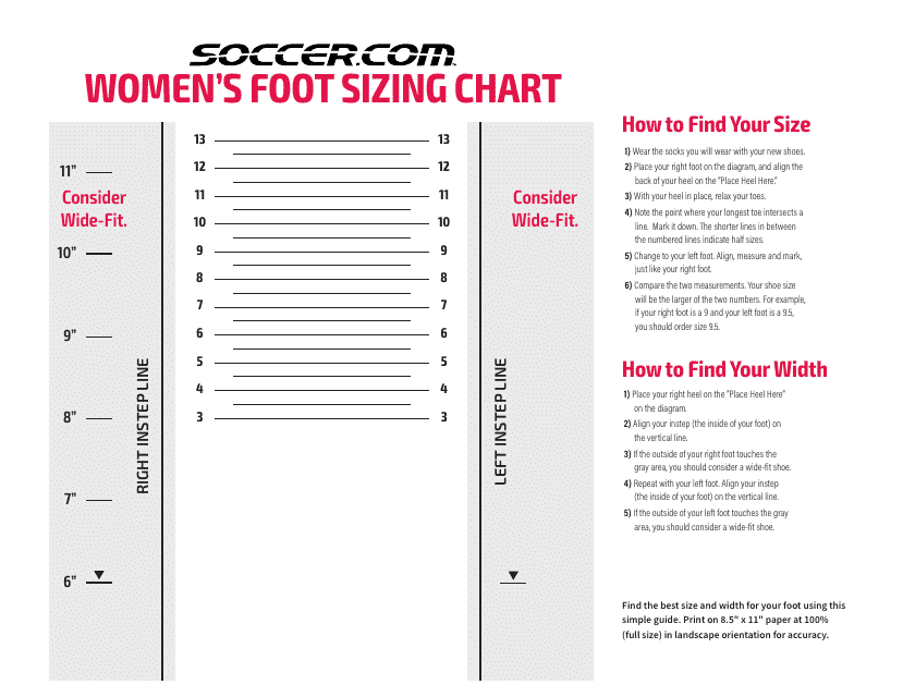 Women's Foot Size Chart - Soccer.com Image Preview