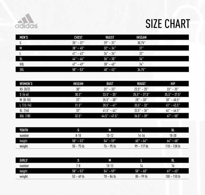Sportswear Size Chart - Adidas Download Printable PDF | Templateroller
