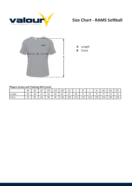 Softball Jersey Size Chart - Valour