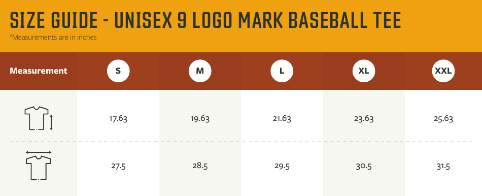 Unisex Baseball Tee Size Chart Preview