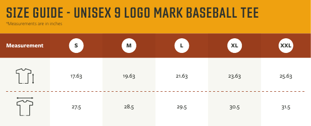 Document preview: Unisex Baseball Tee Size Chart