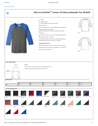 Document preview: Unisex 3/4-sleeve Baseball Tee Size Chart - Bella+canvas - Blue