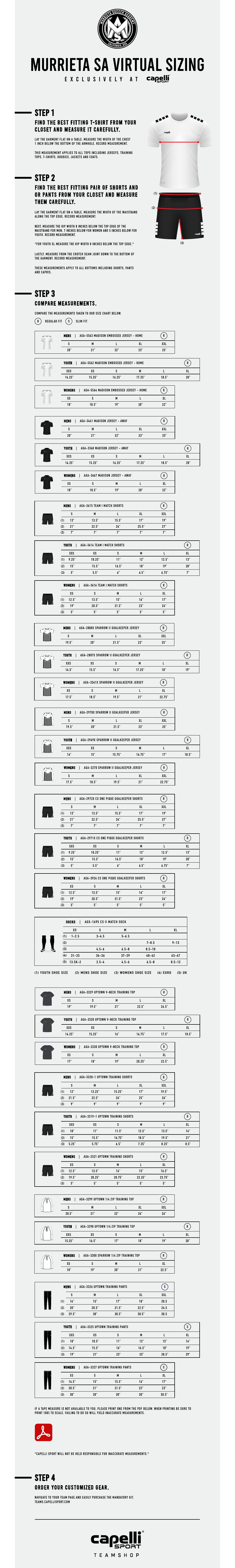 Capelli Sport's Sportswear Size Chart - Easily Determine Your Size