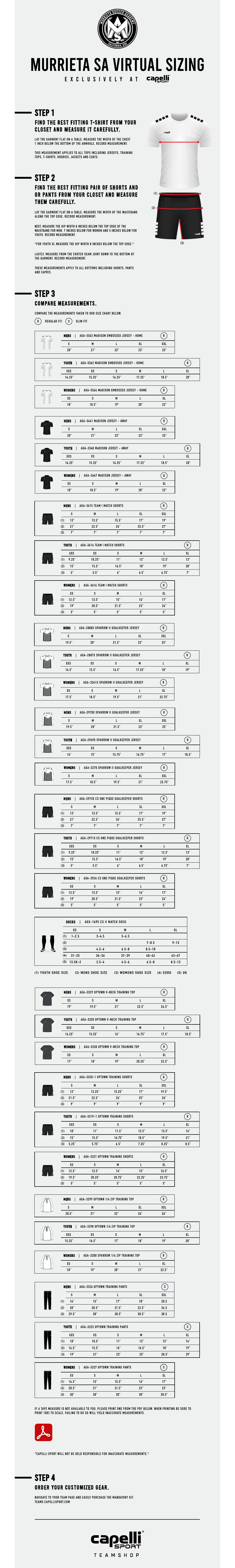 Sportswear Size Chart Capelli Sport Download Printable PDF