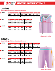 Document preview: Basketball Uniform Size Chart - Sgs - Adult, Flex, Youth