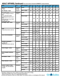 Youth &amp; Adult Girls&#039; Garment Size Chart - Girl Guides, Page 5
