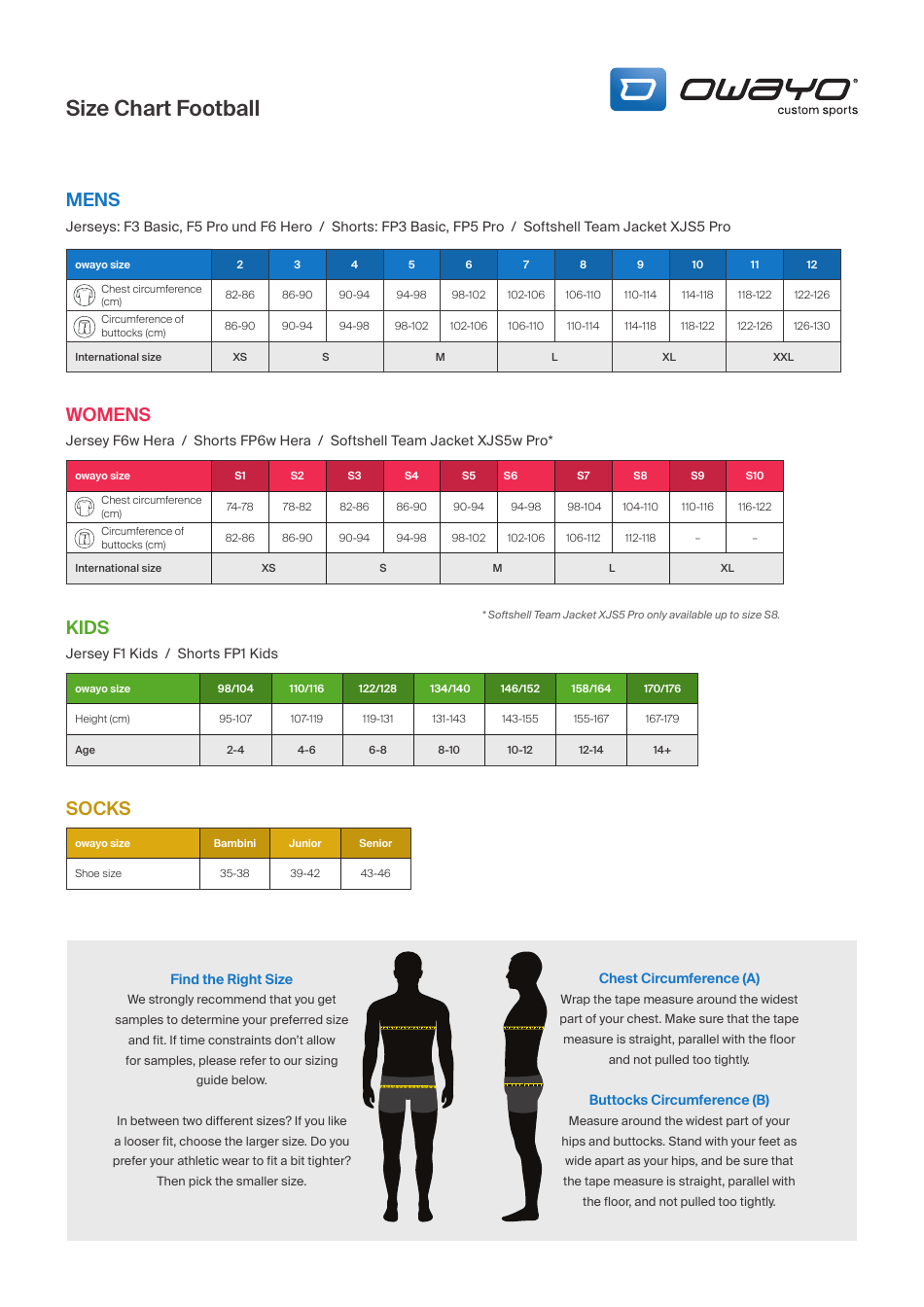 Football Uniform Size Chart - Owayo