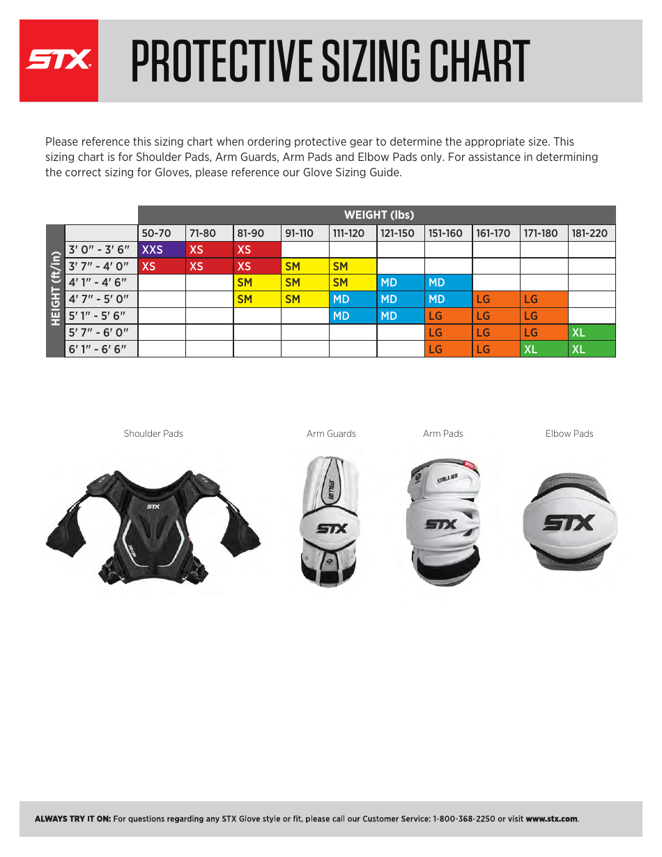 Protective Gear Size Chart - Stx Download Printable PDF | Templateroller