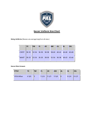 Document preview: Soccer Uniform Size Chart - Meridian Pal