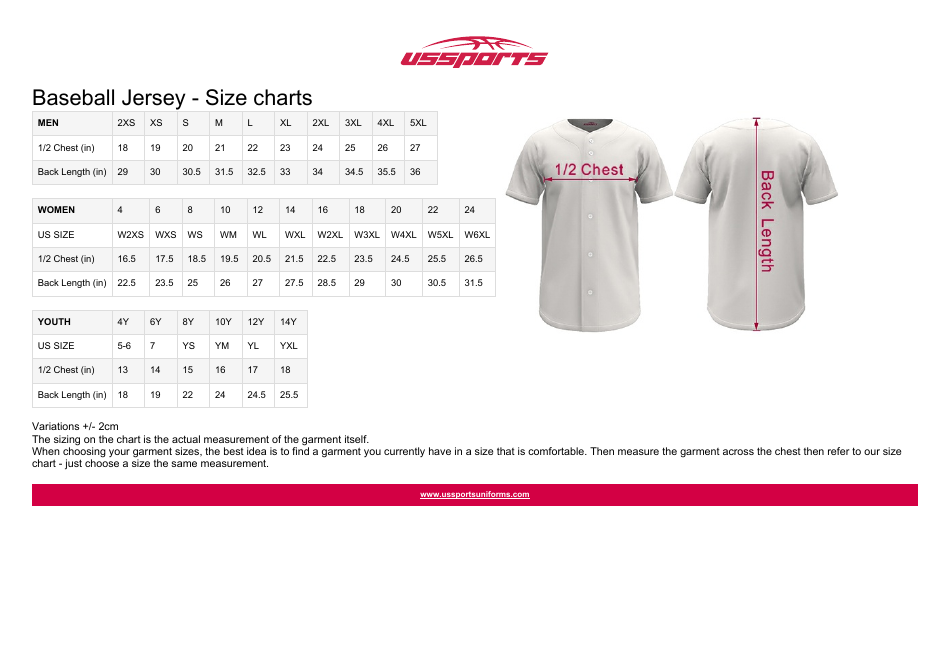 Baseball Jersey Size Chart Ussports Download Printable PDF