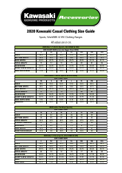 Document preview: Casual Clothing Size Chart - Kawasaki