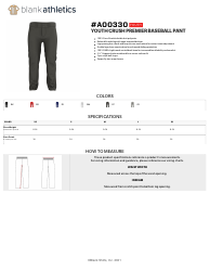 Document preview: Baseball Pants Size Chart - Blank Athletics