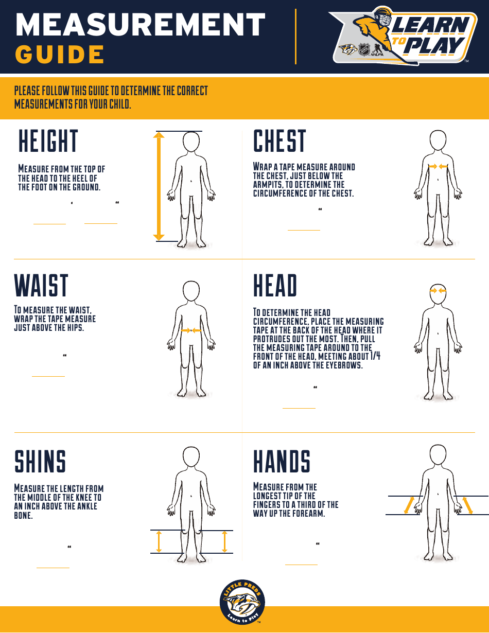 Hockey Equipment Size Chart - Little Preds Download Fillable PDF