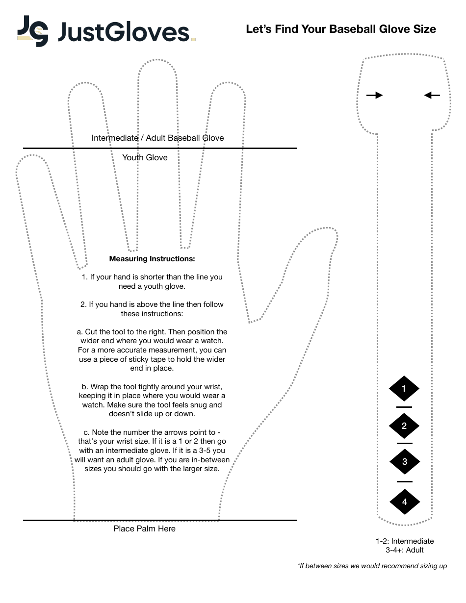 Baseball Glove Size Chart - Justgloves Download Printable PDF