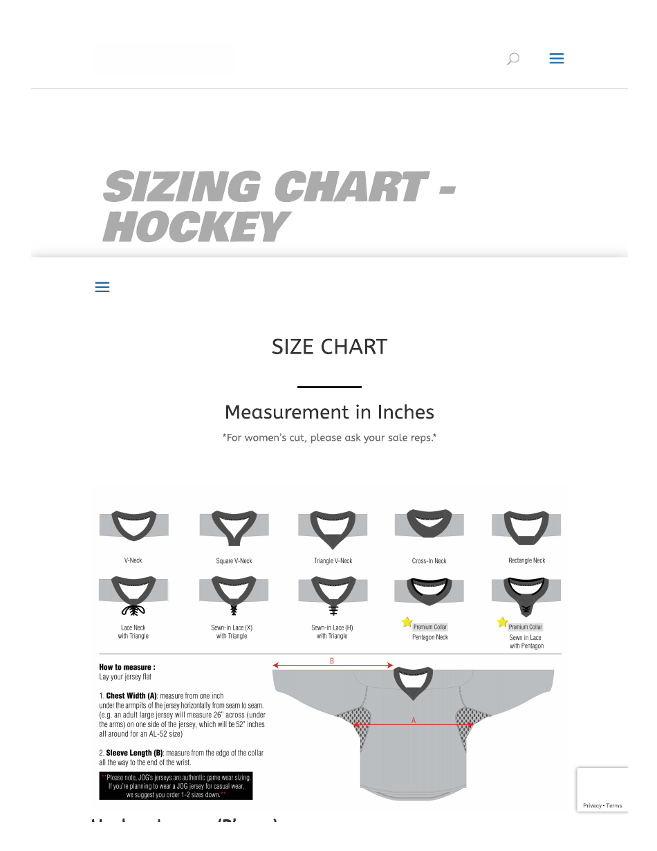 Hockey Jersey size chart - Jog Athletics