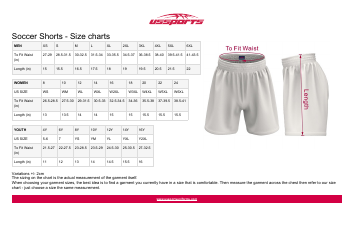 Document preview: Soccer Shorts Size Chart - Ussports