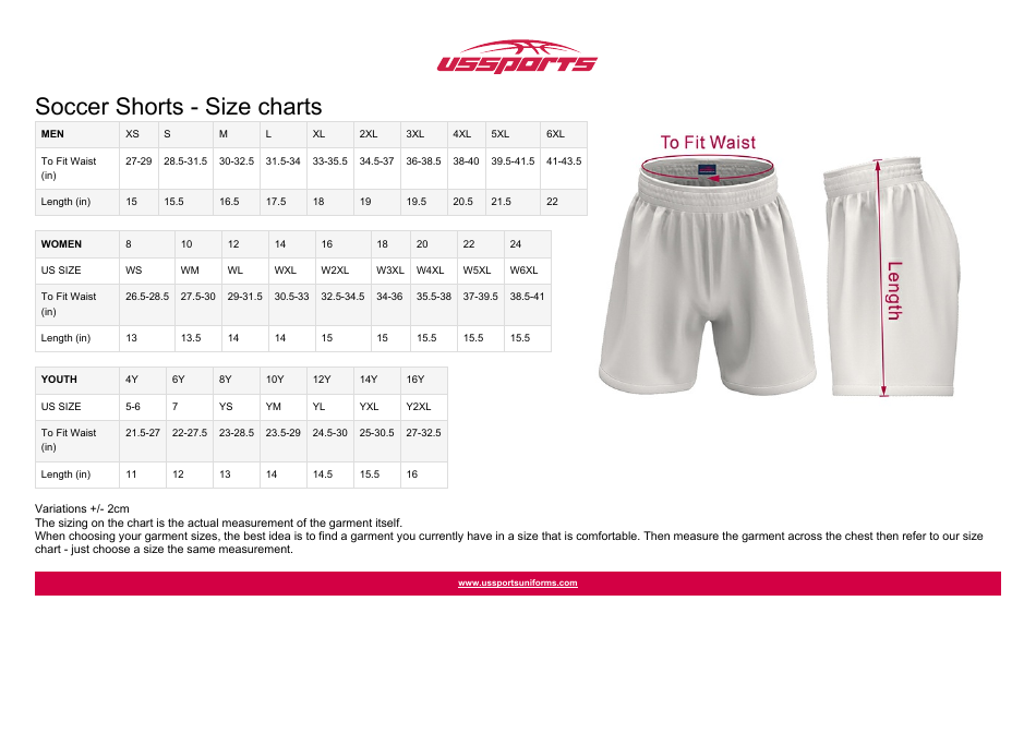 Soccer Shorts Size Chart - Ussports Download Printable PDF | Templateroller