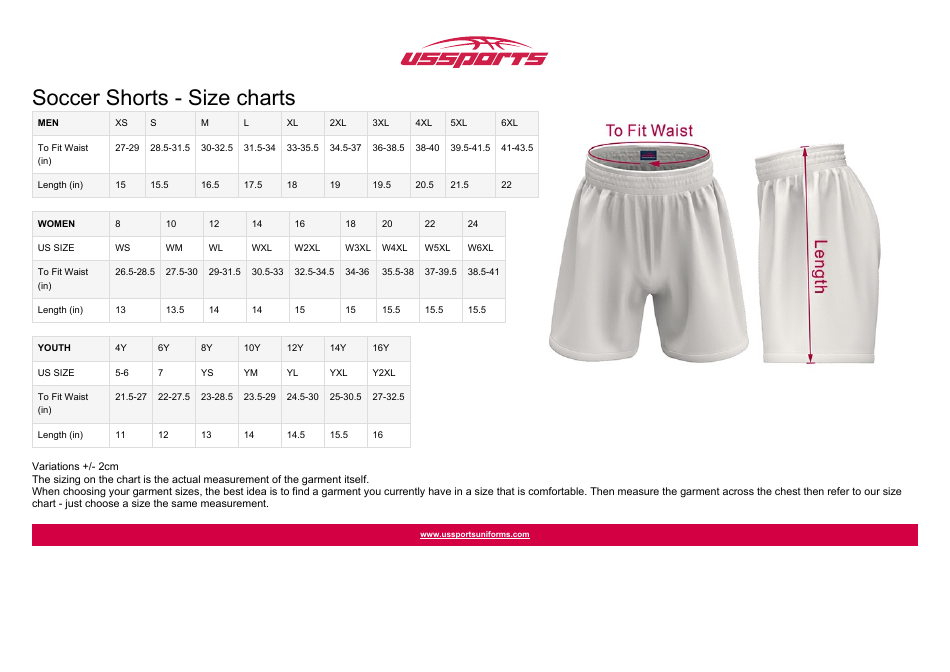 Soccer Shorts Size Chart Ussports Download Printable PDF Templateroller