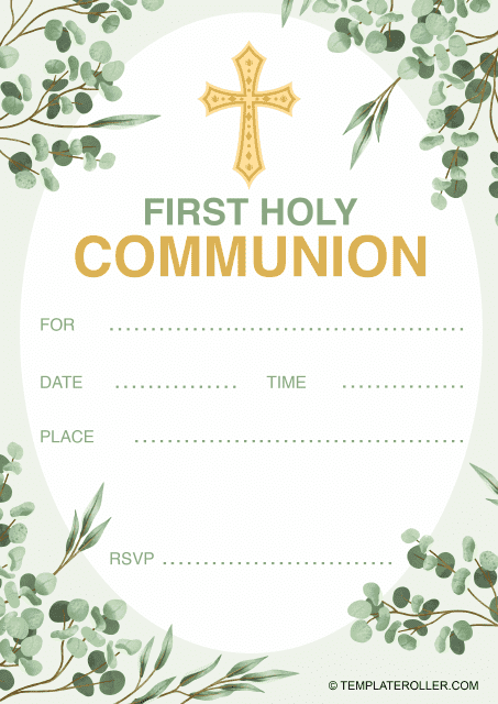 First Communion Invitation Template - Green