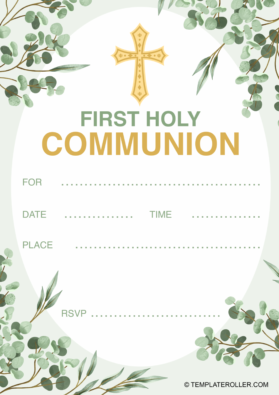 First Communion Invitation Template - Green