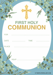 Document preview: First Communion Invitation Template - Blue