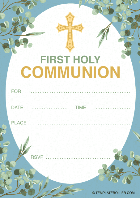 First Communion Invitation Template - Blue